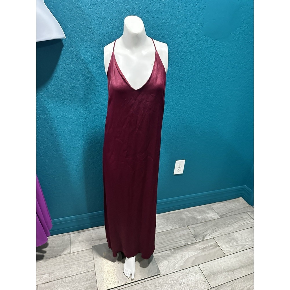 NWT Gap Maroon Satin Slip‎ Maxi Dress 4 Tall